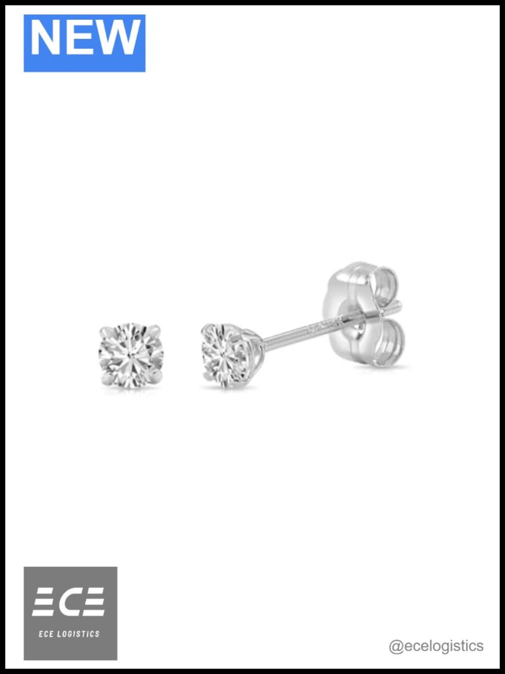 14k White Gold Solitaire Round Cubic Zirconia Stud Earrings with Pushbacks